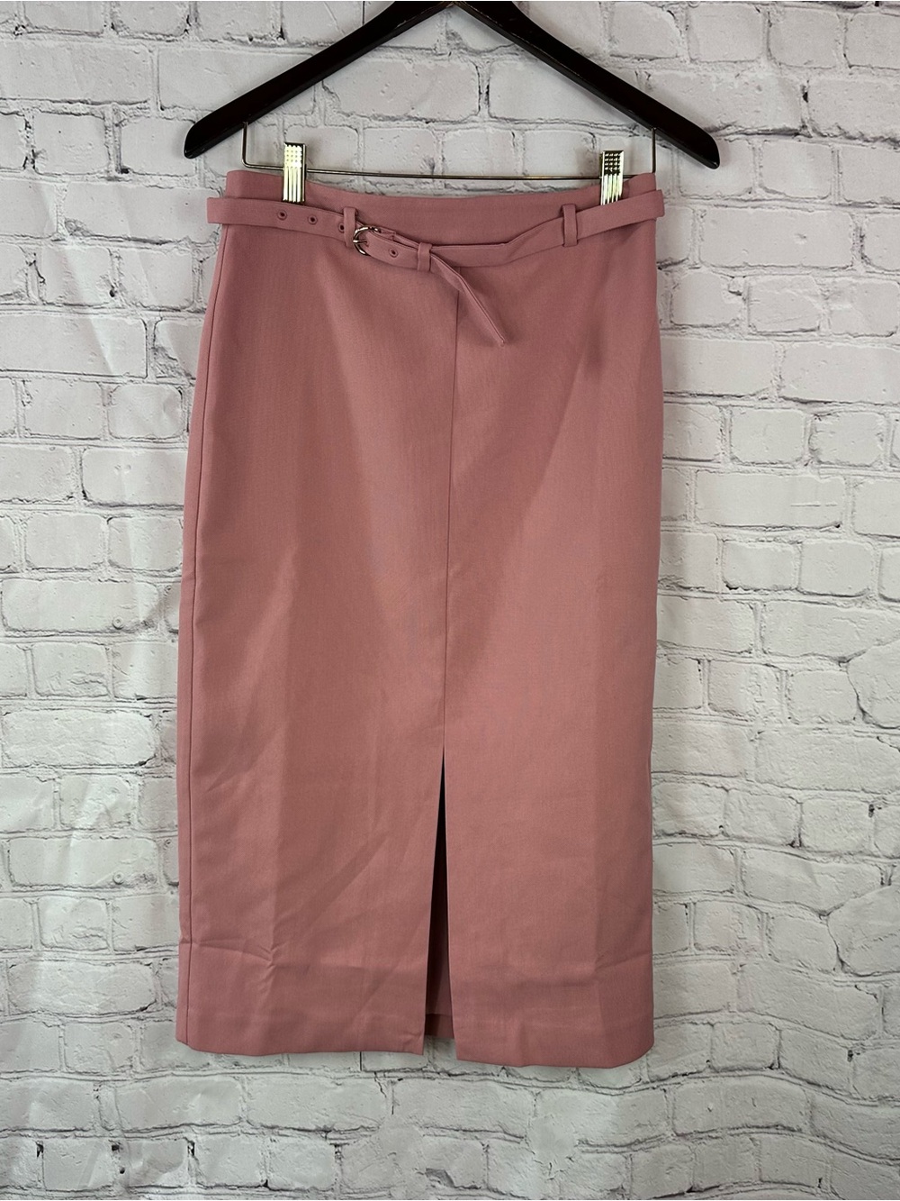 Classic Pink Midi Pencil column Skirt with Belt